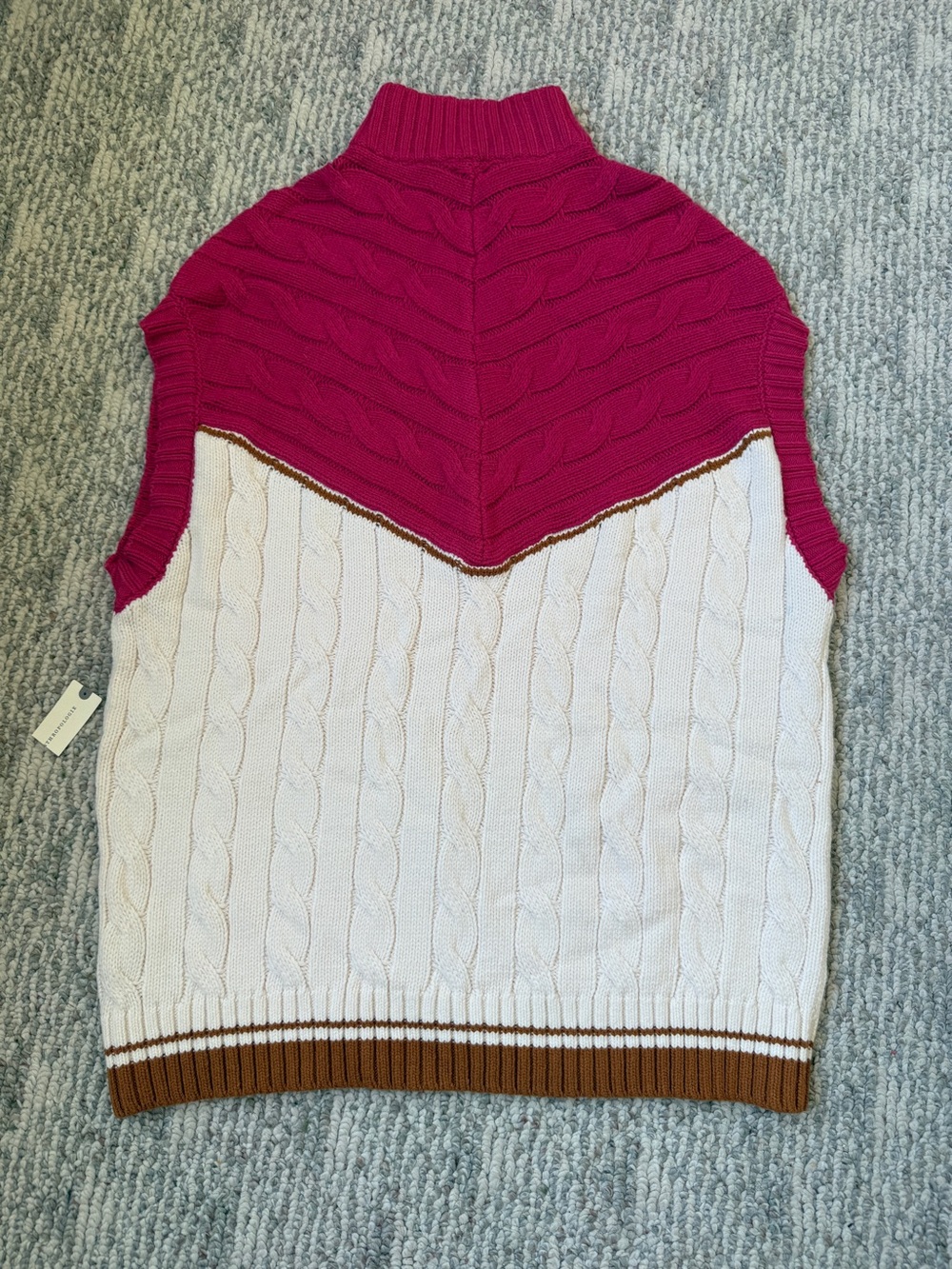 NWT Anthropologie Maeve Varsity Stripe Pink Ivory Brown Poncho Sweater Vest S/M - Picture 8 of 16